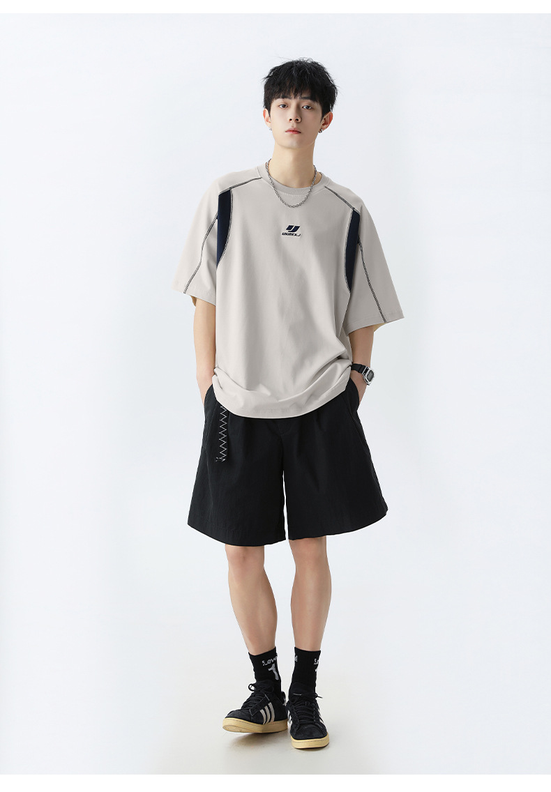 Retro embroidered pure cotton short-sleeved T-shirt for men, a new summer style with contrasting colors and bright thread patchwork design, an American trendy brand T-shirt pic 17