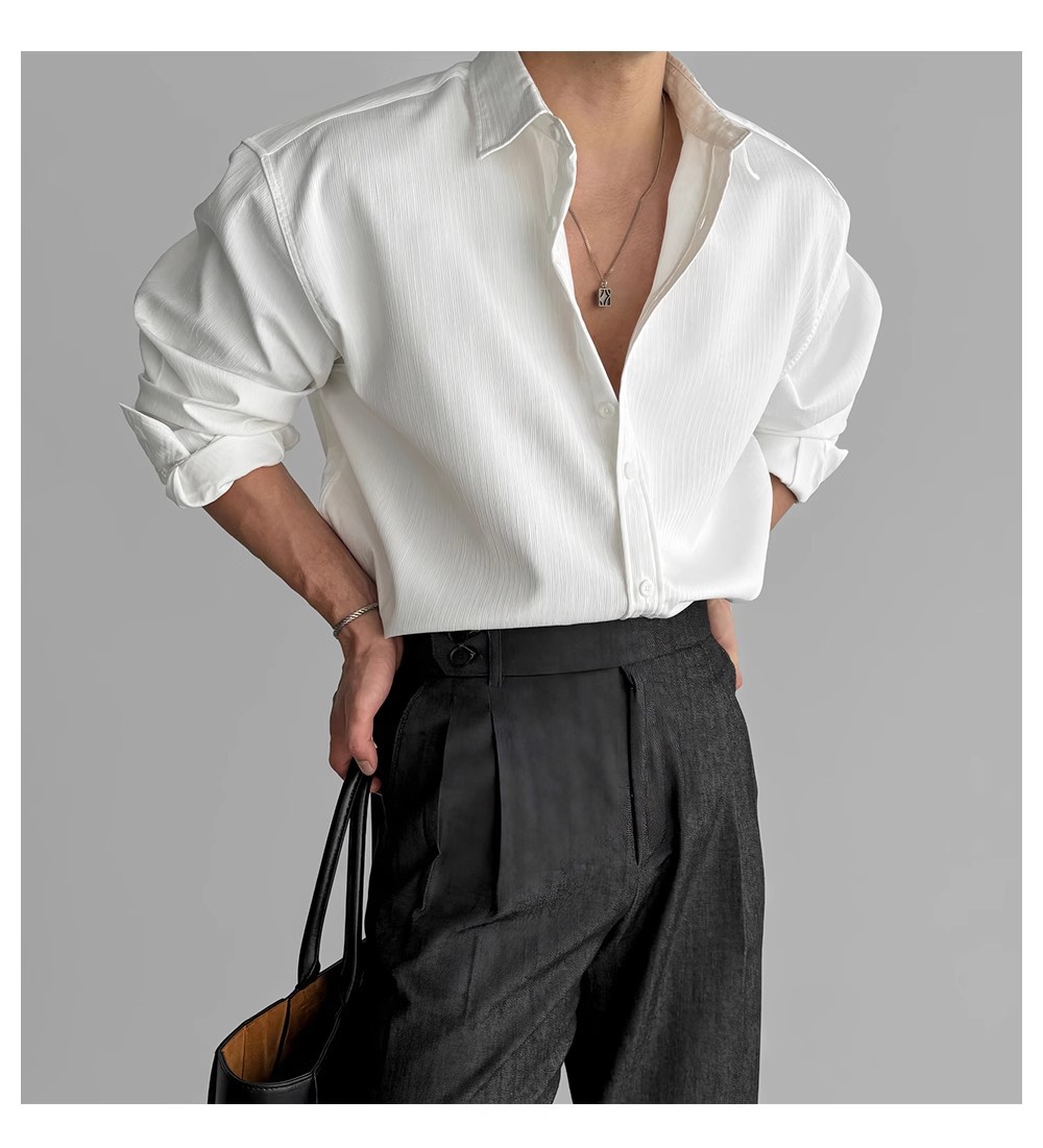 Black long-sleeved shirt for men, with a high-end vertical stripe texture, light mature style, inch shirt, versatile, no-iron casual business shirt pic 16