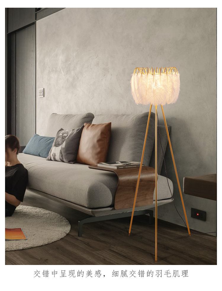 Factory direct sales, popular American-style feather floor lamps, princess bedroom ostrich feather lamps, light luxury European-style living room floor lamps pic 12