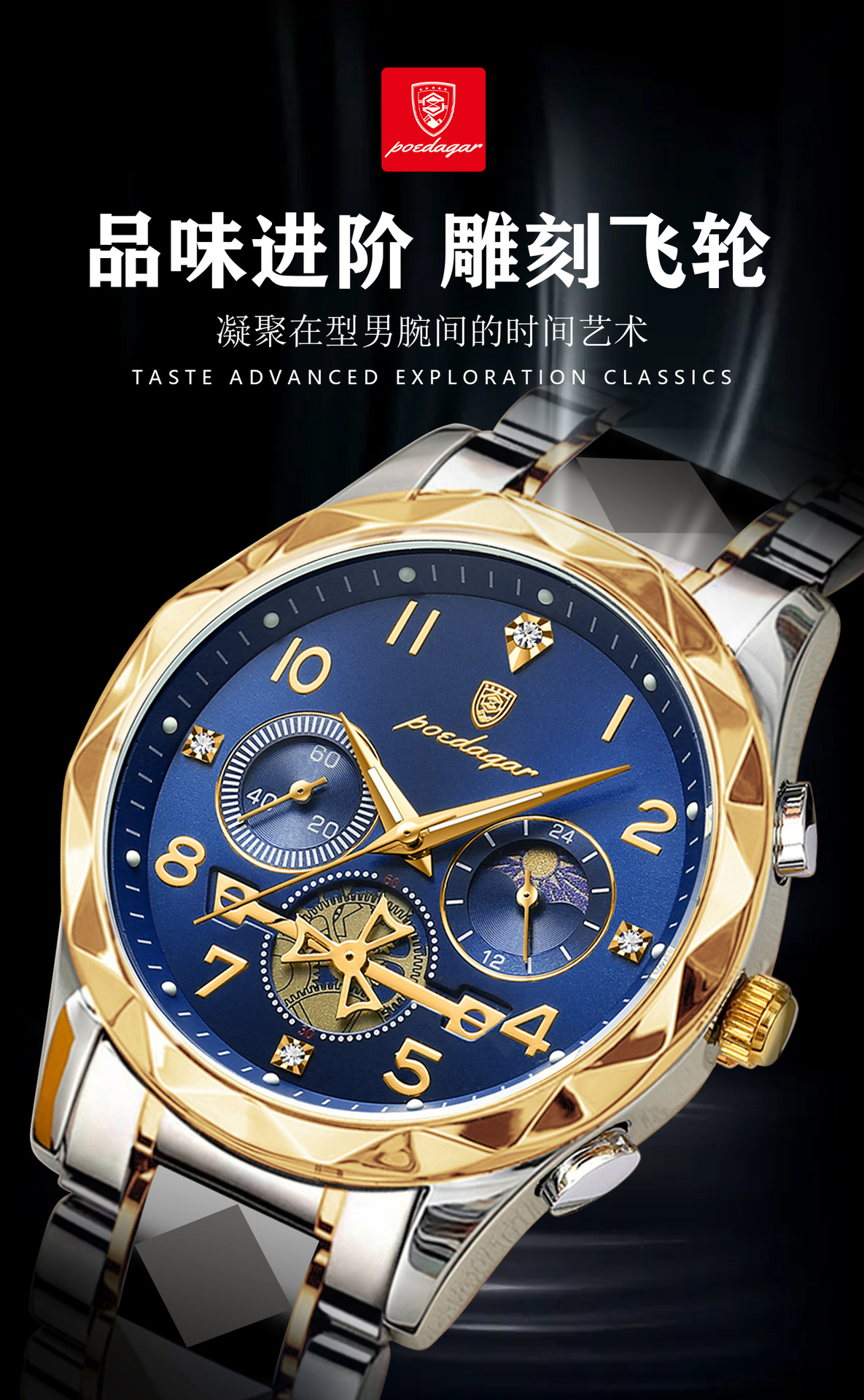 瑞士品牌多功能新款男士手表防水夜光时尚石英表直播外贸一件代发详情2