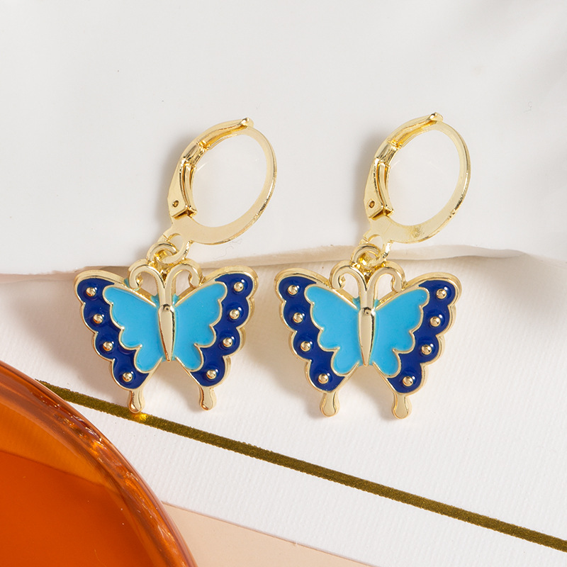 Klein blue series earrings, fashionable, retro and niche, flower-shaped heart-shaped butterfly earrings, personalized and elegant earrings wholesale pic 6