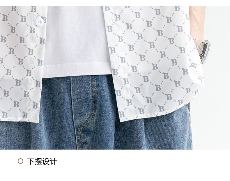 2023 Summer Hong Kong-style men's ice silk stretch shirt, trendy, fashionable, loose, casual and versatile short-sleeved top pic 20