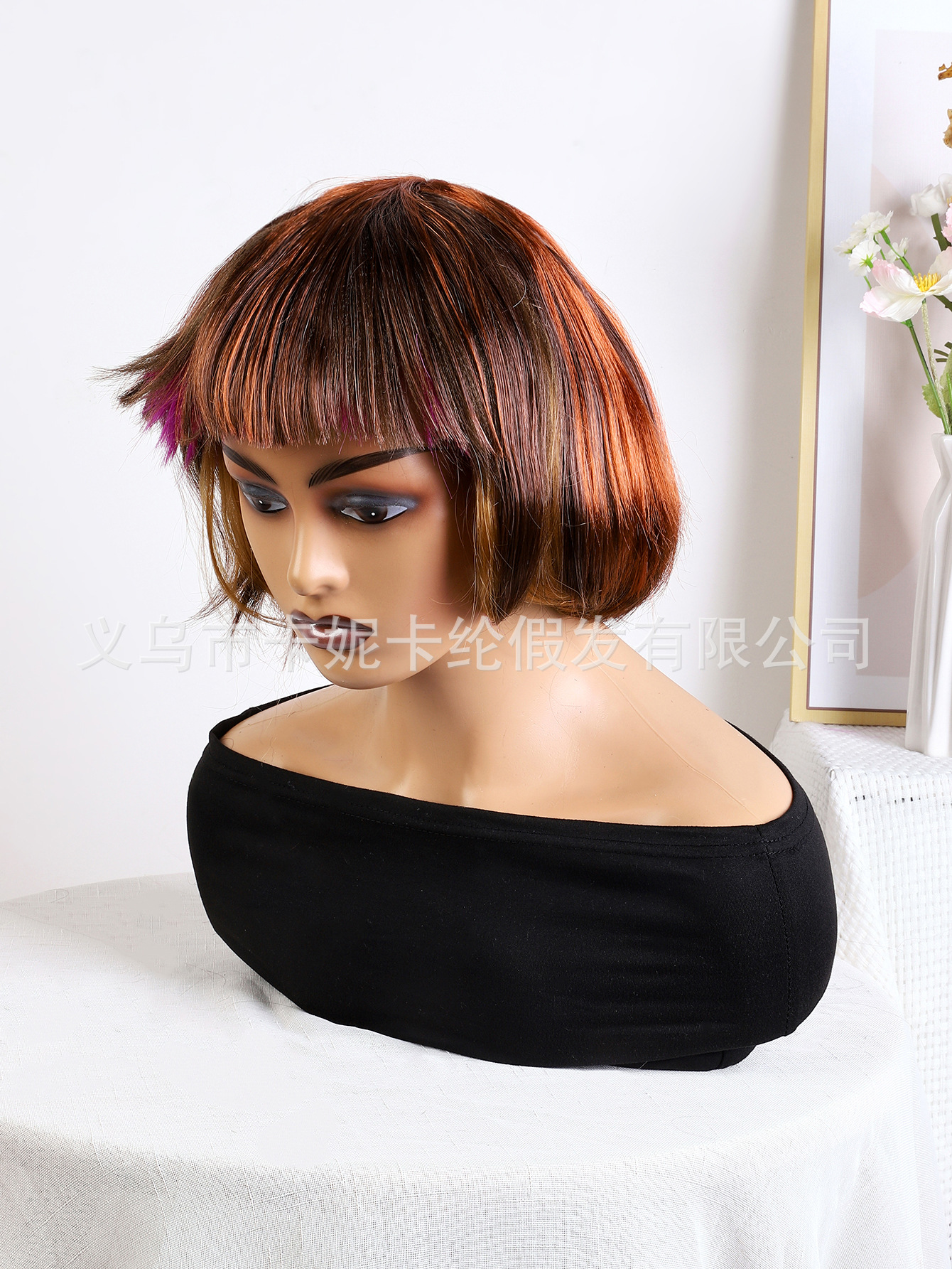 A new 14-inch female wig for students with a straight bangs Bob, made of synthetic fiber and dyed wholesale wigs pic 7