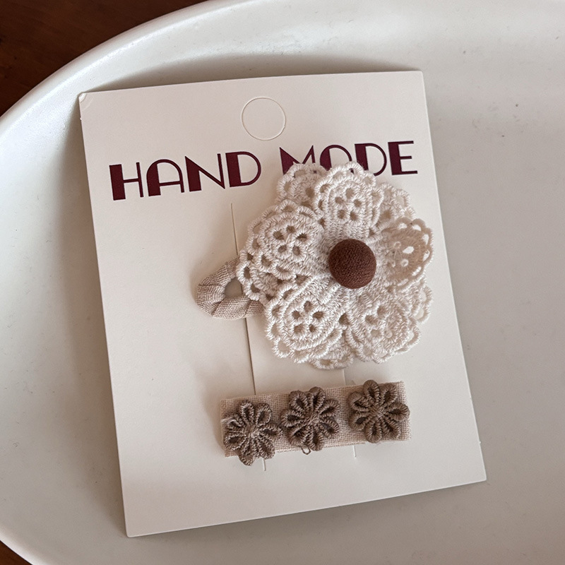 韩国布艺蕾丝奶油米发夹儿童甜美复古宫廷花朵发卡少女刘海夹BB夹详情6