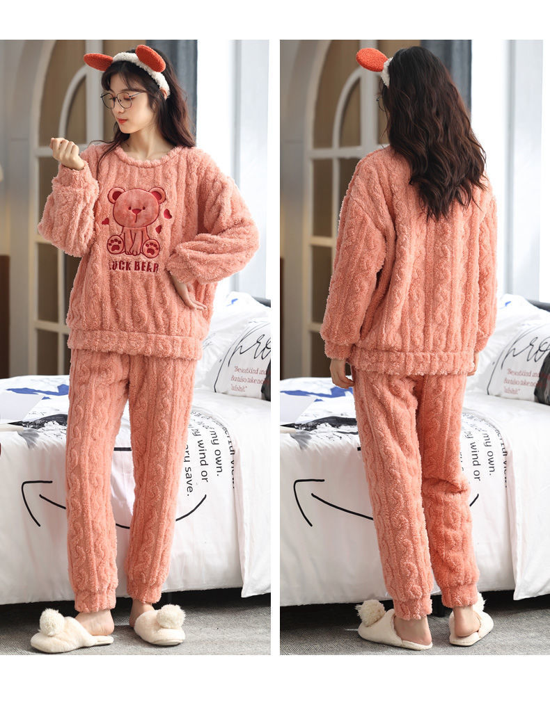 2套价 冬季女秋冬珊瑚绒加绒加厚法兰绒男家居服详情5