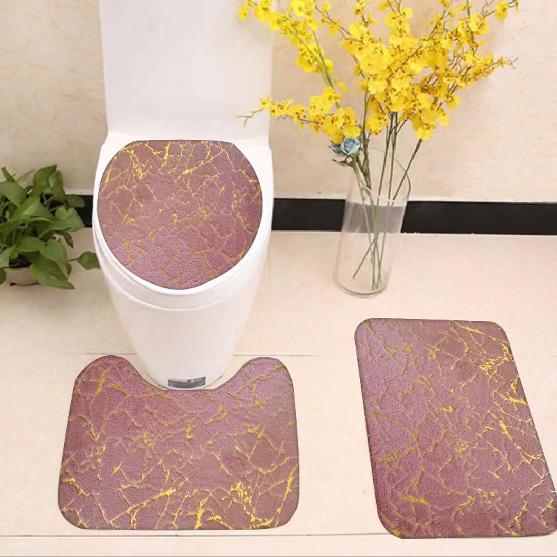 Rabbit fur gilded toilet three-piece set, carpet floor mat, bathroom and toilet anti-slip mat, household entrance floor mat pic 8