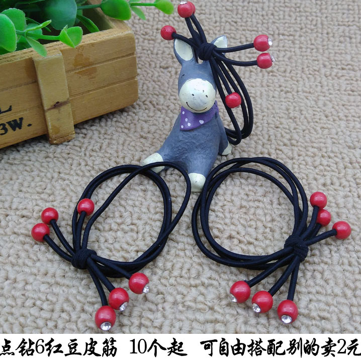 A2621 Point Diamond 6 Red Bean rubber Band Korean version hair tie wholesale Accessories Hair Band Rubber band 2-yuan store supply and distribution pic 1
