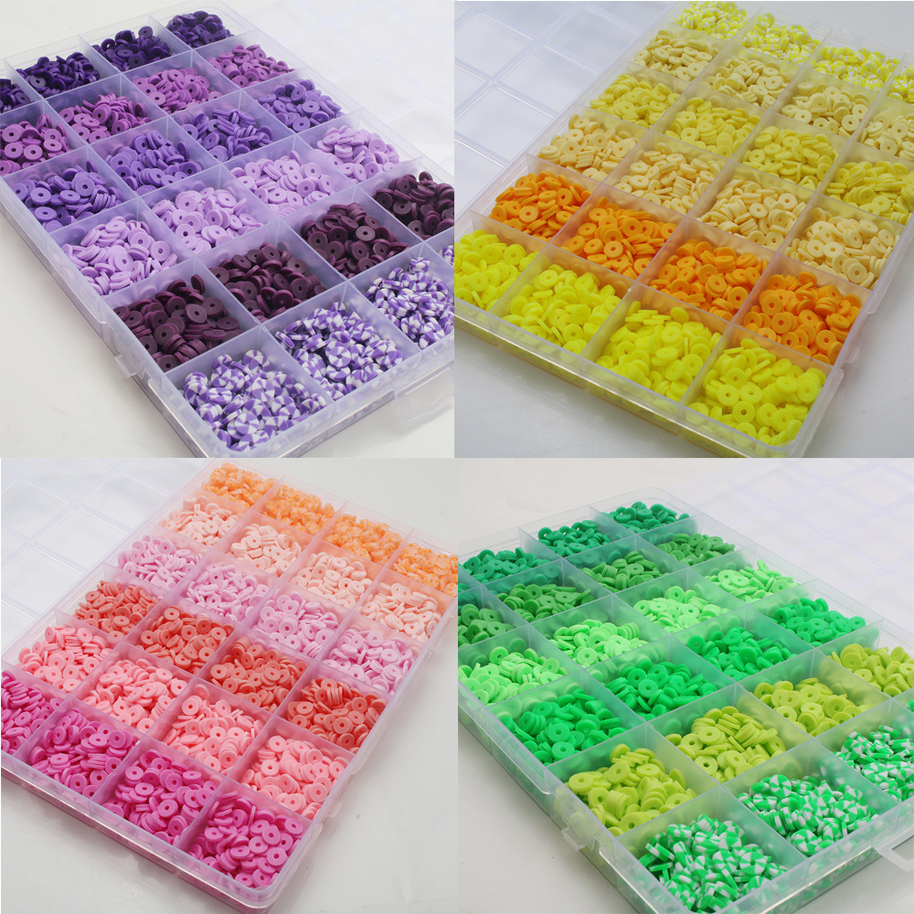 软陶片串珠渐变单色6mm 饰品DIY手链项链饰品配件24格软陶片盒装详情1