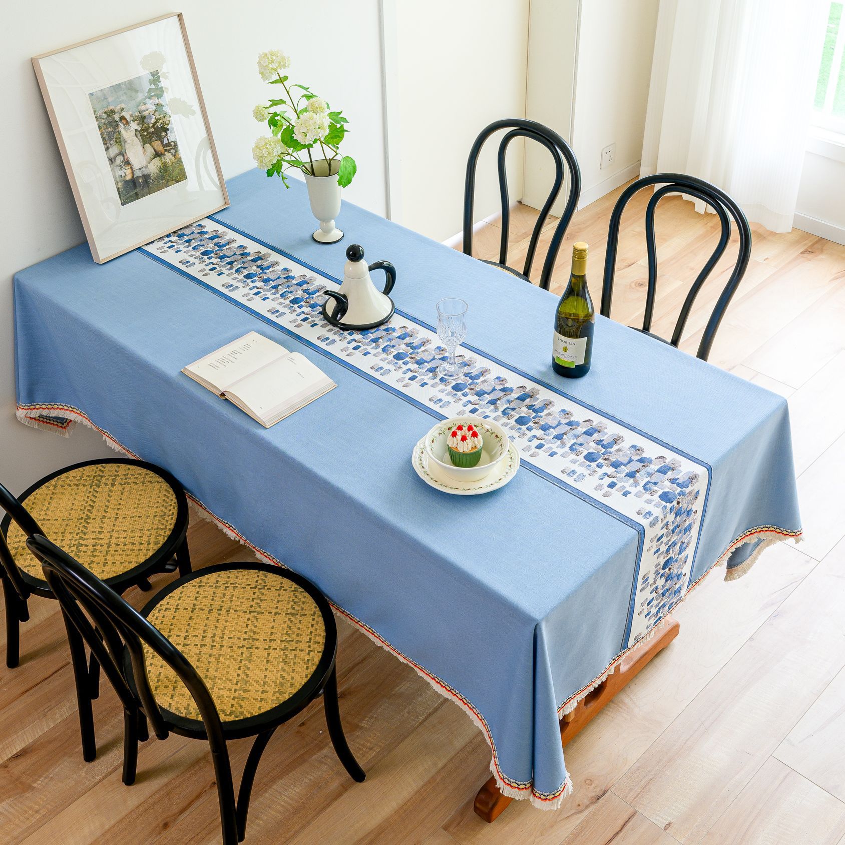 New Chinese-style embroidered tablecloth, cotton and linen solid color, Nordic light and fresh, rectangular for home use, with a sense of luxury pic 17