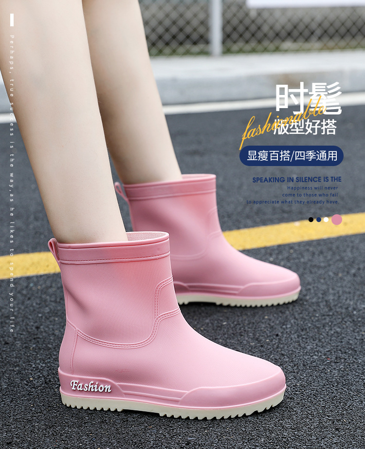 日系新款雨靴女士款短靴户外雨鞋厚底成人时尚款网红防滑加绒水鞋详情1