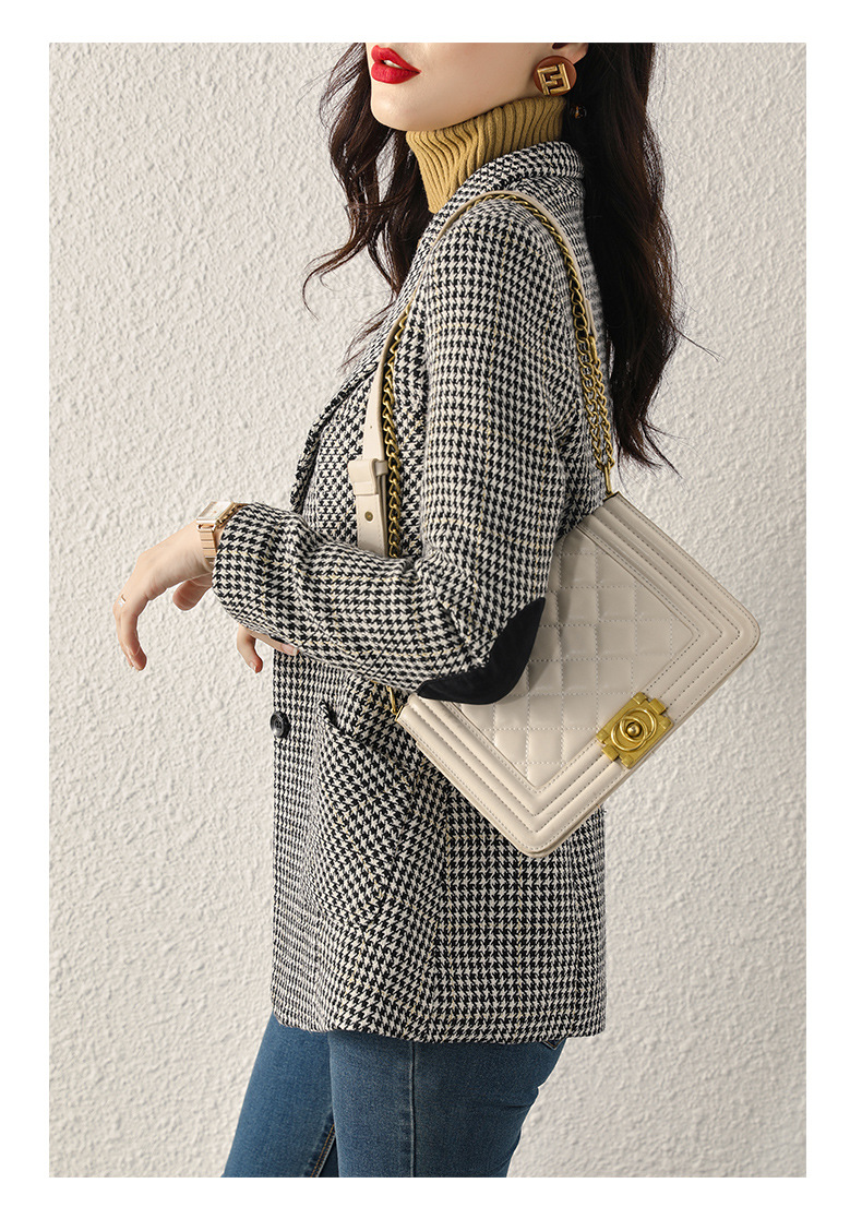 Early autumn Japanese-style checkered mid-length coat for women, slimming and fashionable checkered suit, three-pocket small suit for women pic 29