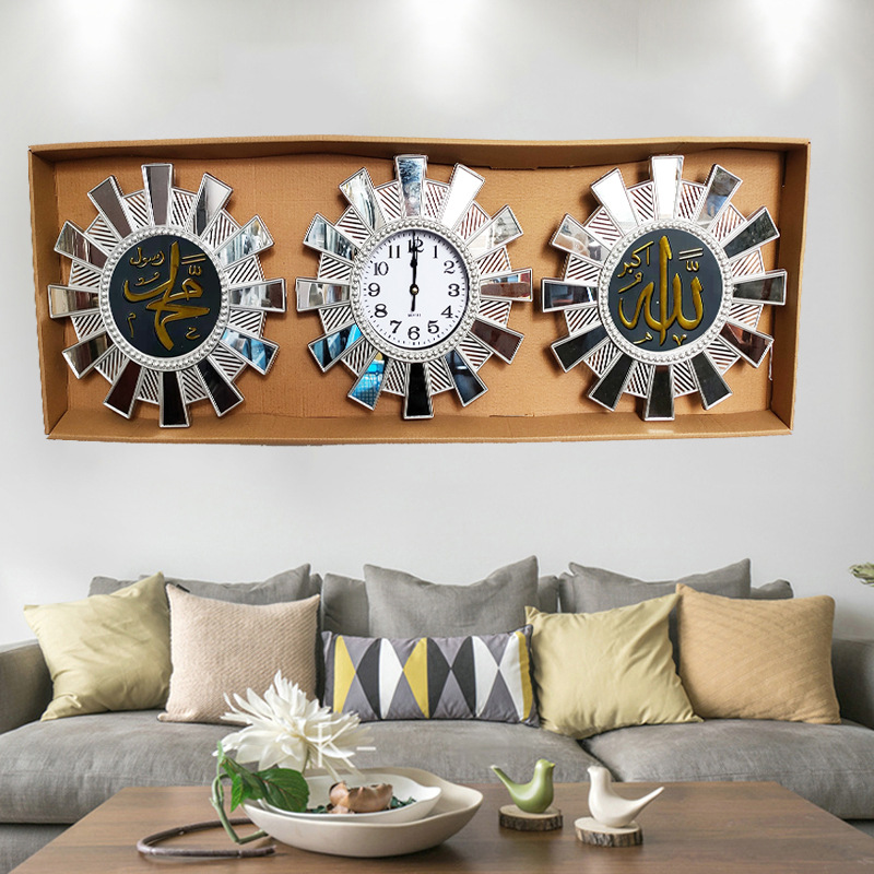 European, American and Arabic gilded living room wall clock, household watch, sofa background wall clock, modern and simple wall clock, three-in-one wall clock pic 4