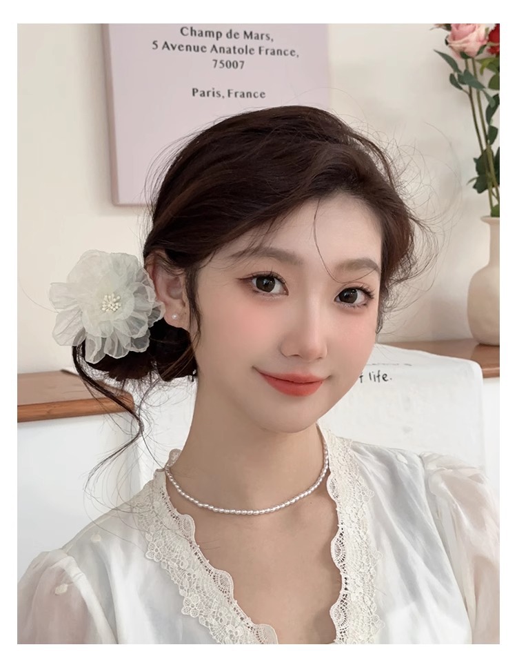 白月光欧根纱花朵发夹女侧边刘海夹纯欲风发卡碎发鸭嘴夹子头饰夏详情5