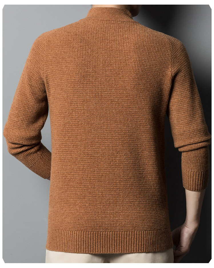 New autumn and winter 100% pure wool sweater for men, thickened semi-high neck zipper wool pullover business knitted sweater pic 11