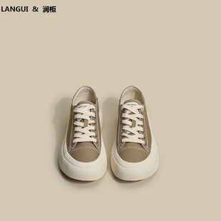 【澜柜】北海道 厚底系带帆布鞋女2022年新款网面平底小白鞋子女详情7
