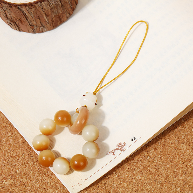 Cute charcoal-burned Bodhi cat paw mobile phone chain, wealth-attracting cat prayer beads running ring pendant, multi-treasure beads car key chain pendant pic 10