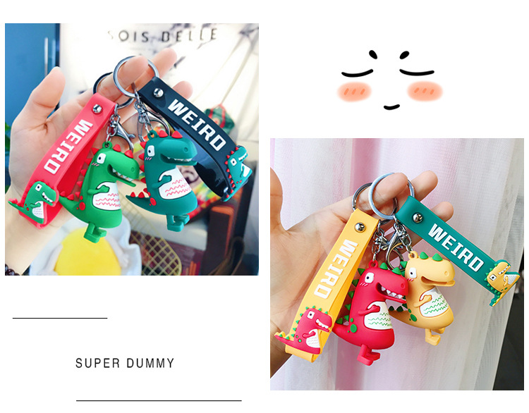 Wholesale of trendy new silicone dinosaur keychains, cute female cartoon figurines, couple key chains, bags, pendants and gifts pic 13