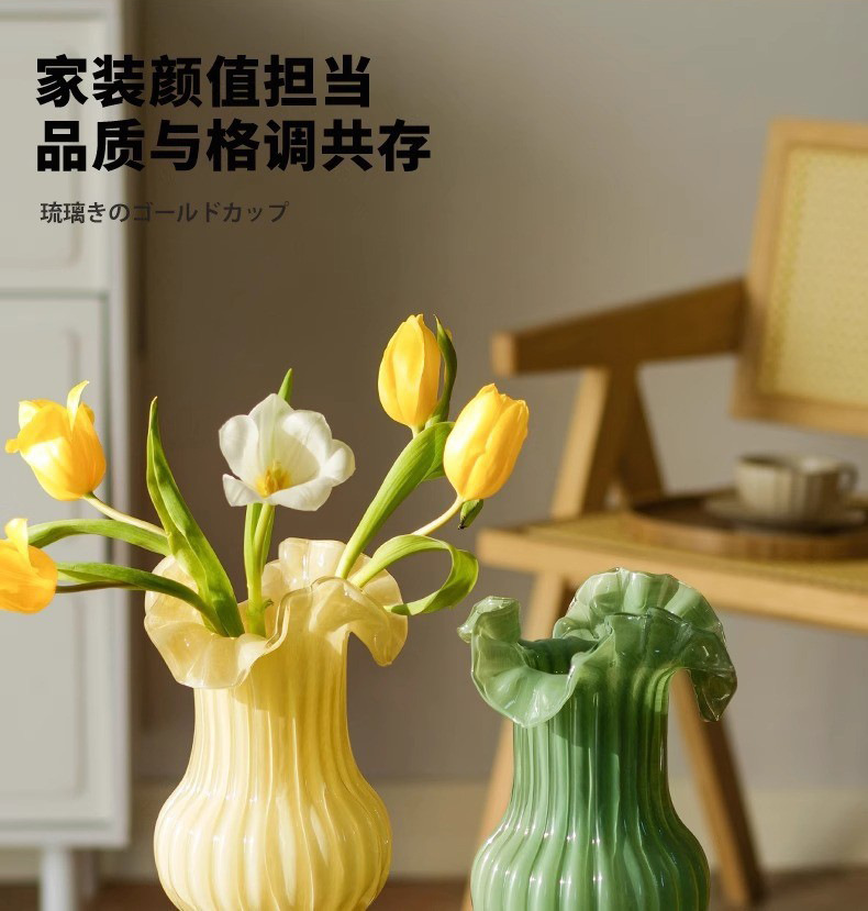 Vintage glass vases, living room flower arrangements, hydroponic, high-end pleated skirts, French retro ornaments, table soft decorations pic 1