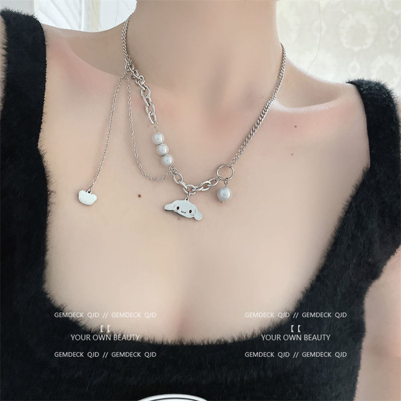 合金玉桂狗项链女ins极简嘻哈冷淡风反光珍珠锁骨链配饰品详情9