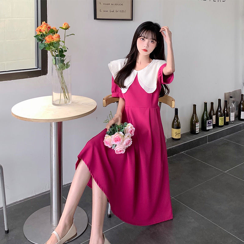 胖MM大码夏新款文艺复古小清新法式荷叶领收腰系带连衣裙短袖显瘦详情9