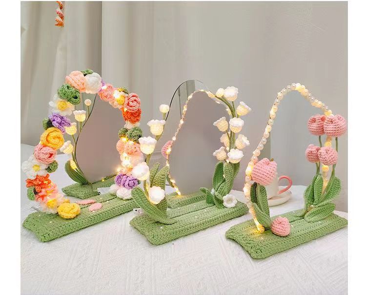 DIY手工编织郁金香铃兰小花束化妆镜子桌面摆件毛线钩织闺蜜礼物详情6