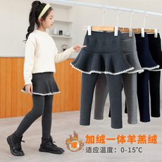 冬款童裤女童加绒加厚打底裤冬季假两件裙裤中大儿童纯色纯棉裤子详情2