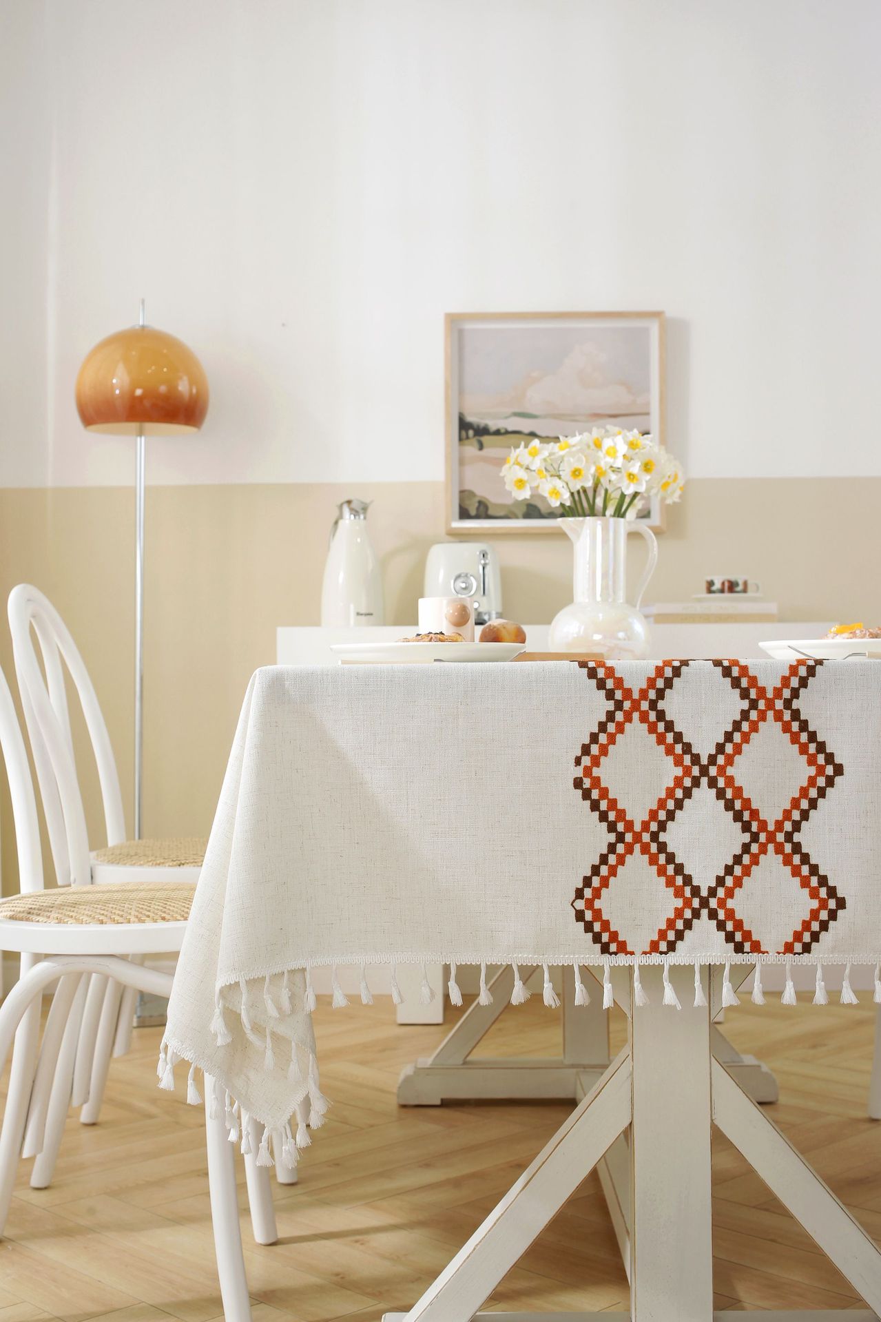 New linen embroidered cross tablecloth, solid color tablecloth, coffee table pad, cotton and linen decorative table, ins style bestseller, rectangular pic 12