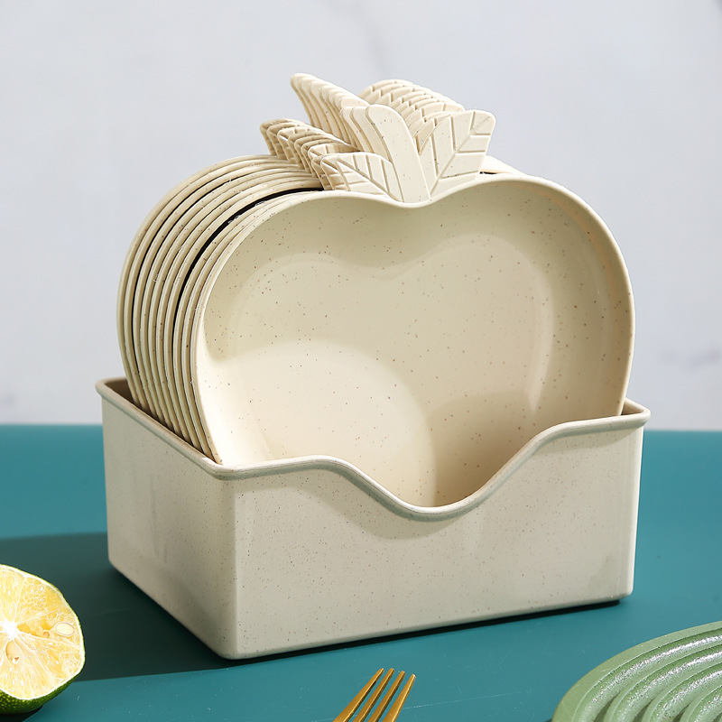 Wheat straw creative apple plates, household plastic fruit dessert, nut and vegetable plates, gift wholesale pic 21