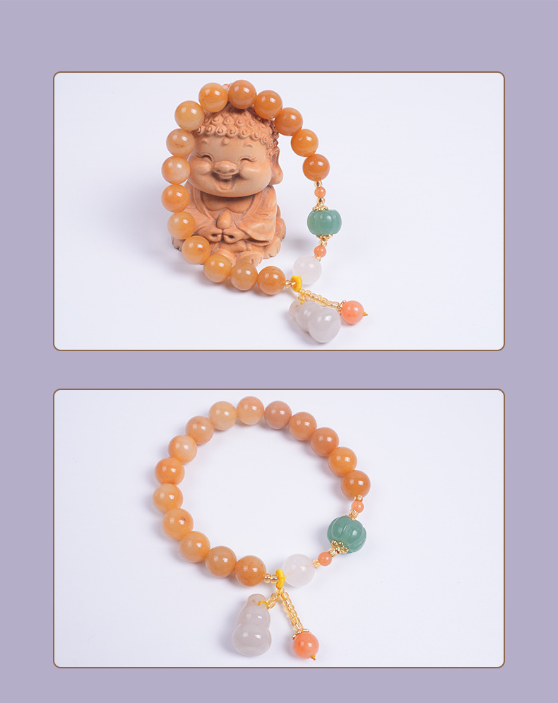 彩色民族风新疆和田天然金丝玉南瓜珠手链多彩葫芦吊坠手串女手环详情11