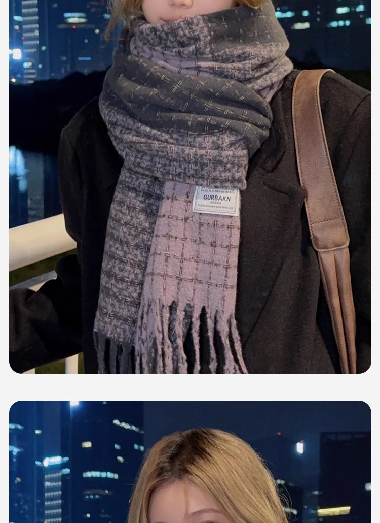 The new winter Maillard faux cashmere scarf, stylish checkered shawl, dual-purpose, warm and versatile in winter, Korean-style scarf pic 3