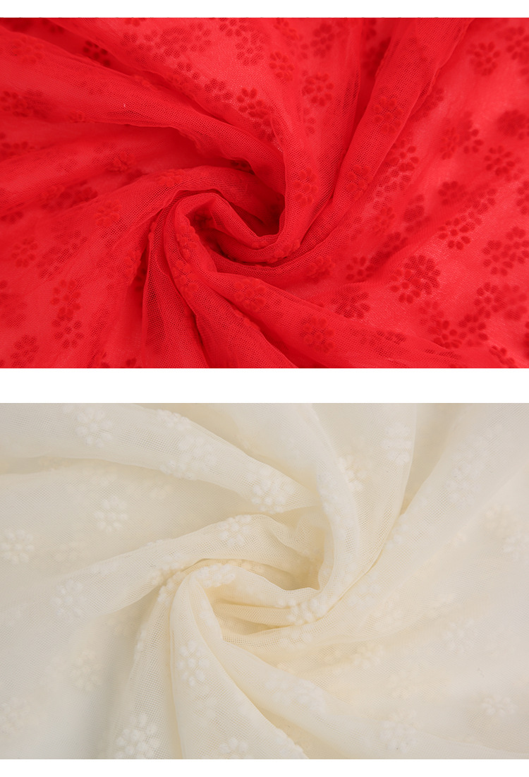 Small eight-petal flower Internet celebrity three-dimensional flocking knitted polyester mesh fabric in stock, wedding dress and veil fabric pic 6