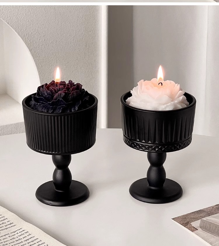 High-quality appearance level vintage candlestick ornaments, frosted black glass candle scented base, atmospheric photo decoration props pic 10