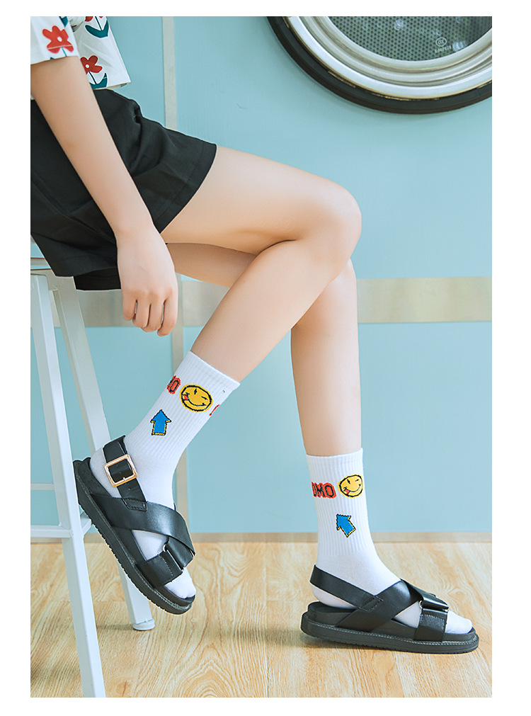 ins trendy and creative smiling cotton socks, a niche design for women with a school style cartoon print, mid-calf socks, sweat-absorbing and breathable socks pic 8