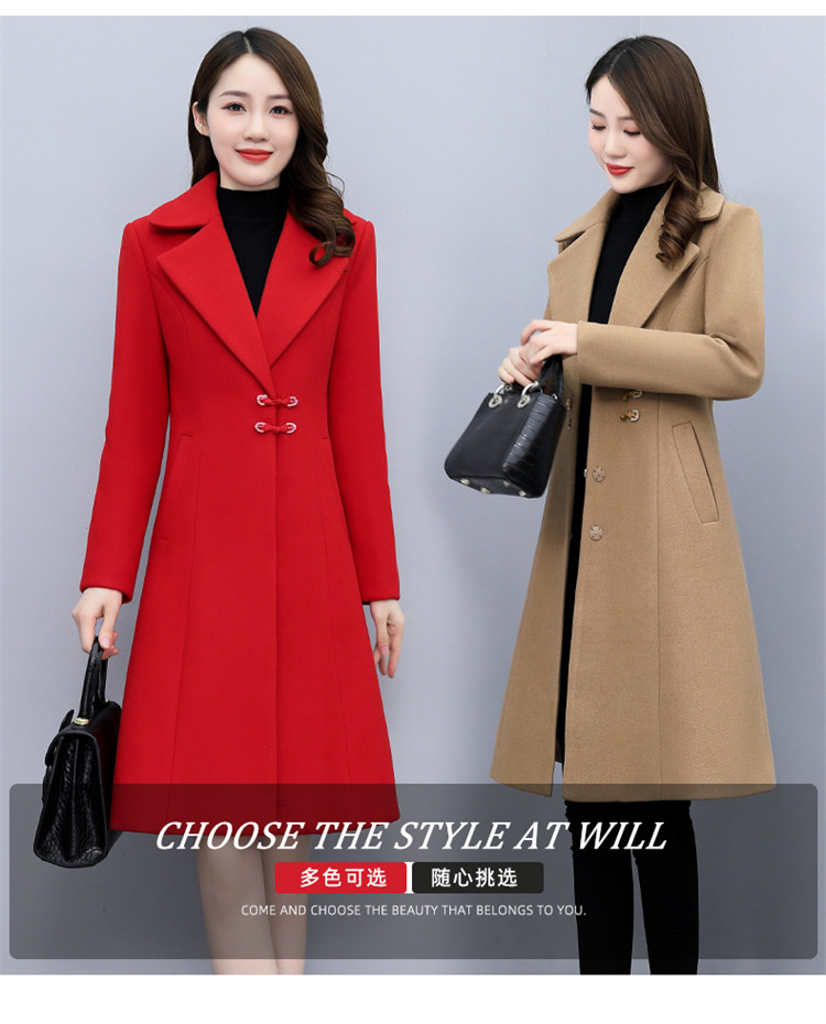 High-end woolen overcoat for women, mid-length, 2021 new autumn and winter Korean style, fashionable and elegant, fitted suit collar jacket pic 3