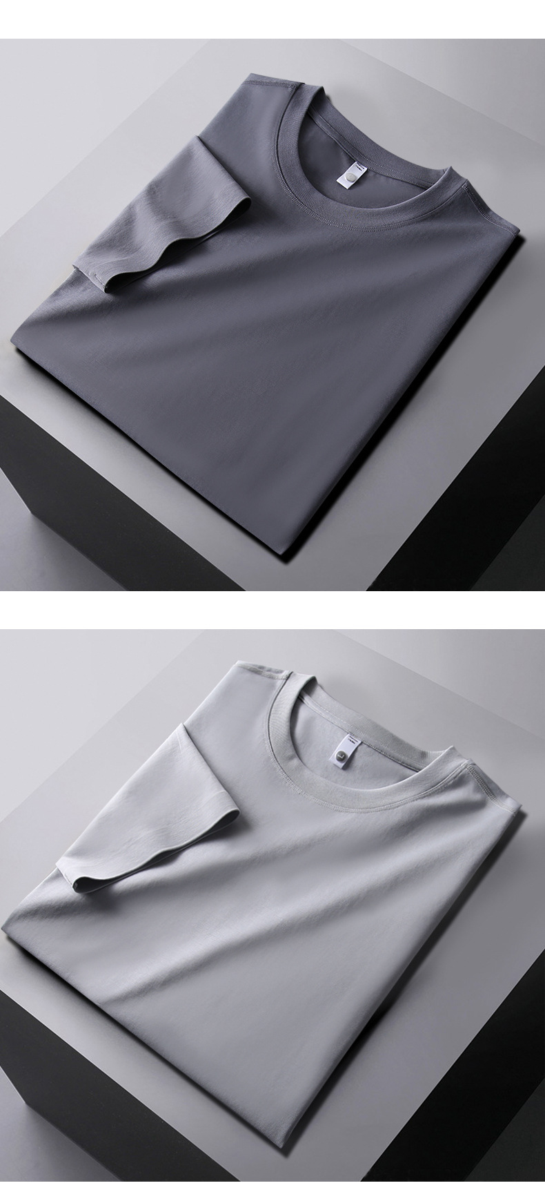 夏季新款高级感弹力短袖t恤男宽松纯色圆领半袖丝光棉体恤打底衫详情17