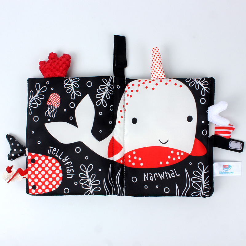 Tail cloth books, toy books, baby cloth books, sound paper enlightenment books, black and white red cloth books pic 8