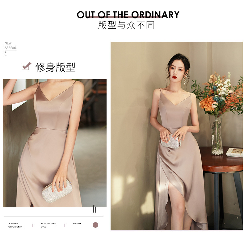 伴娘团礼服女2022年新款婚礼缎面伴娘服仙气质长款姐妹裙合唱演出详情4