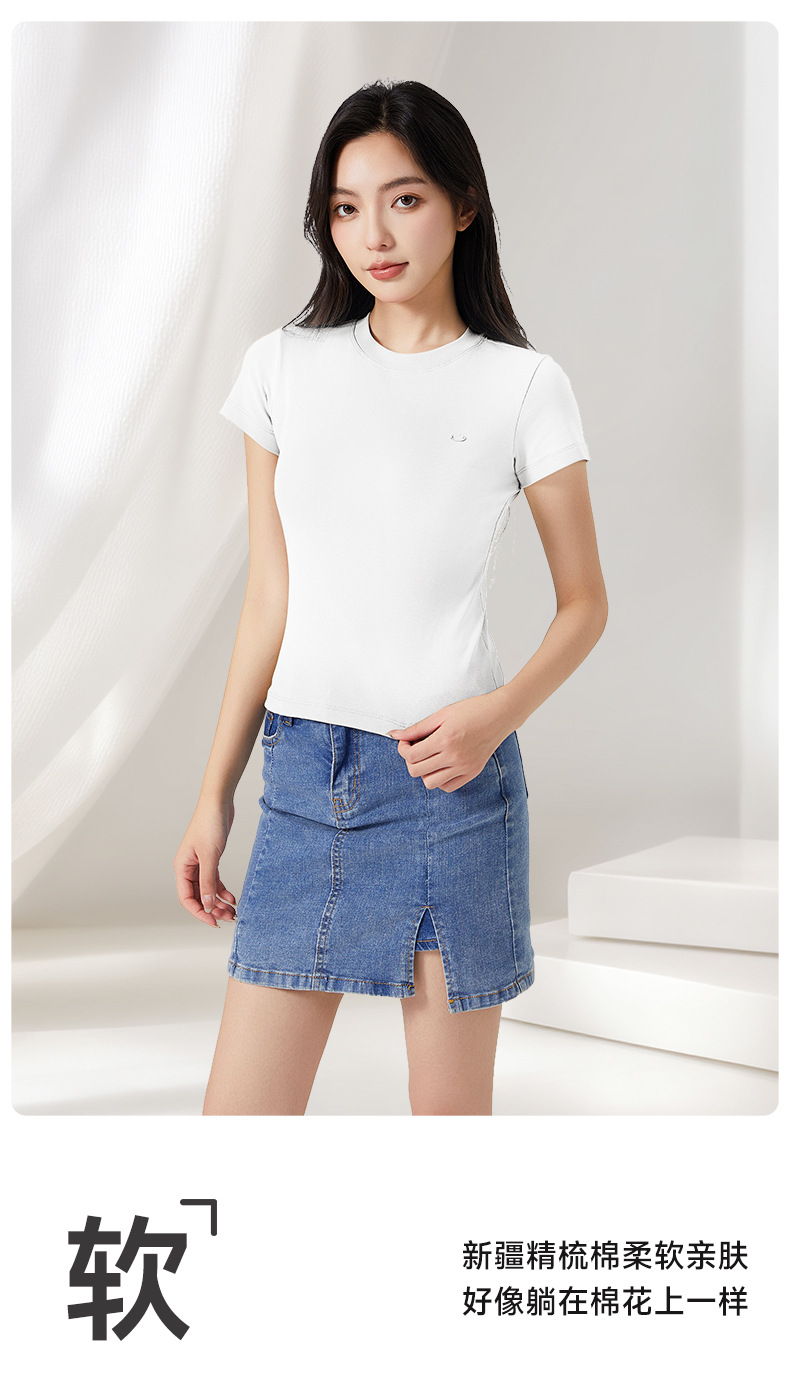 t恤女夏短袖宽松正肩纯棉时尚金属小标休闲圆领套头短袖上衣女T恤详情5