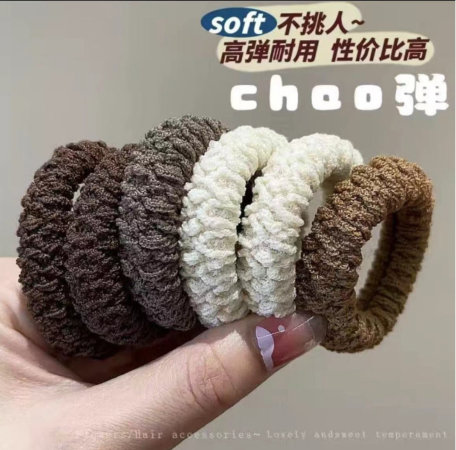 ins毛巾圈女高弹力无痕发圈新款耐用高马尾头绳丸子头发绳发饰批详情3