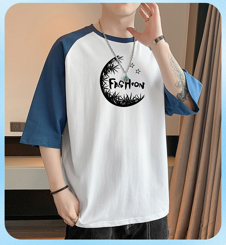 2023年新款棉短袖t恤男夏季潮流宽松服潮牌港风学生五分袖圆领T恤详情13