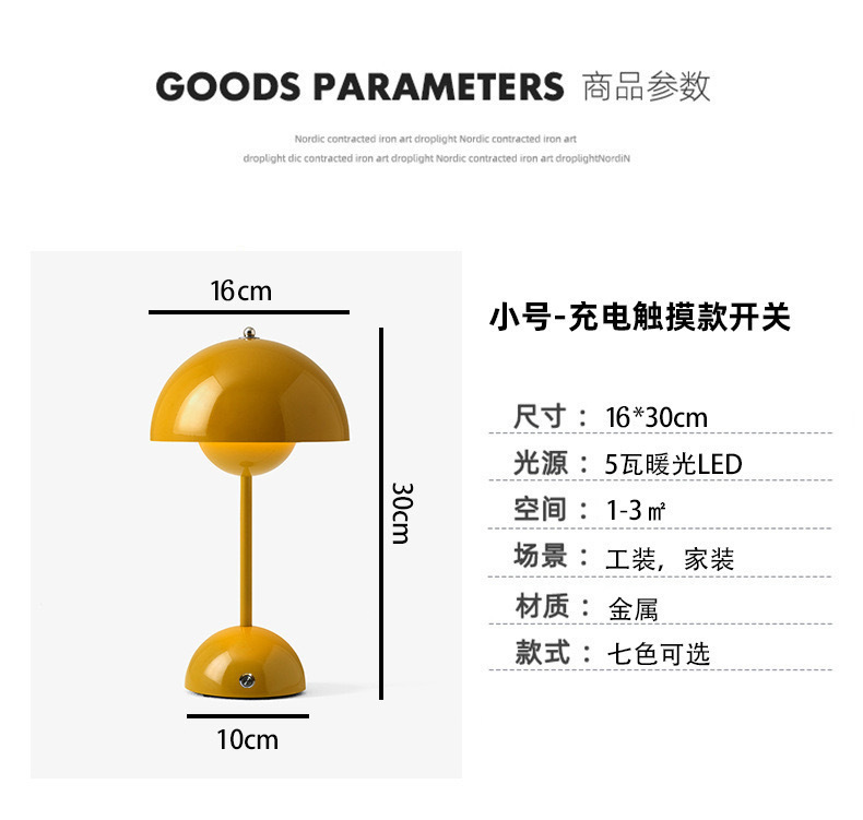 ins蘑菇花苞台灯北欧简约创意办公桌led夜灯卧室床头金属复古夜灯详情5