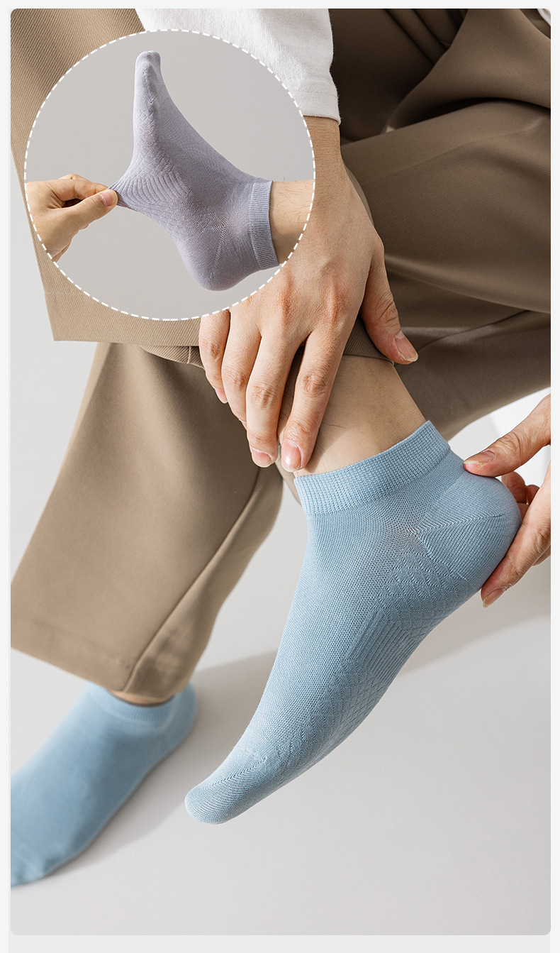 袜子纯棉男士网眼春夏季薄款按摩底吸汗无骨船袜全棉休闲短袜批发详情16
