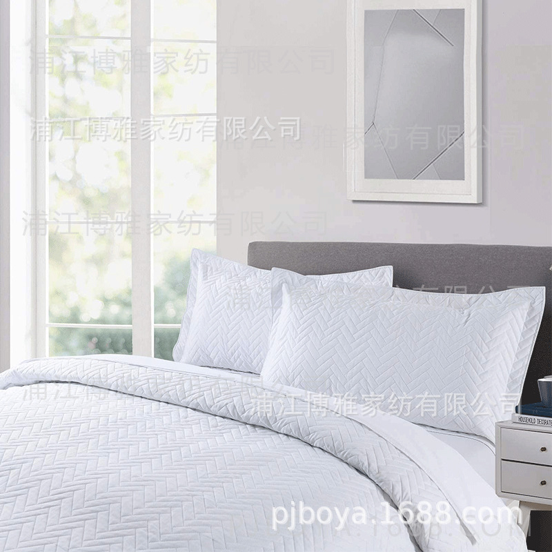 Boya Wholesale Fleece 3D ultrasonic Spring and Summer plain pillowcase, embossed cotton fabric embroidered washed quilt, pillowcase quilting pic 19