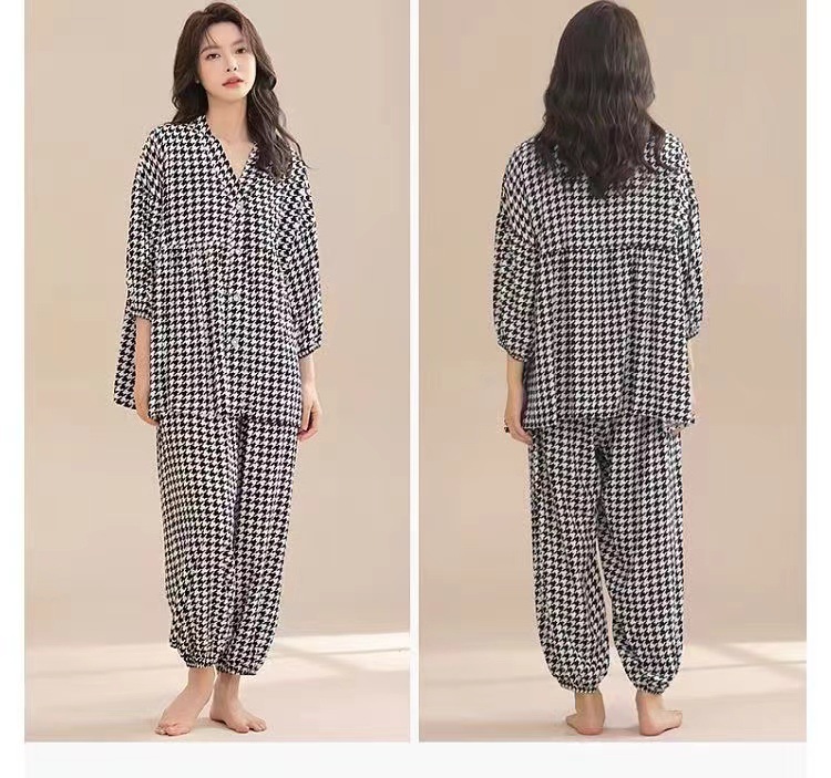 春夏新款棉绸睡衣套装女士七分袖大码宽松空调服家居服两件套详情13