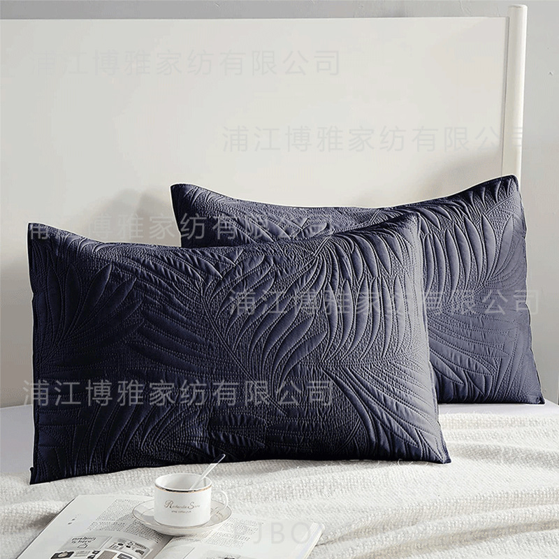 Leaf-shaped hotel universal bed cover jacquard three-piece set, polyester pure white ultrasonic high count and high density bedding pic 20