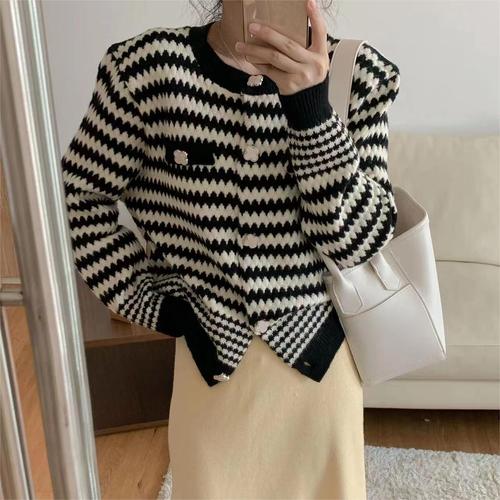 撞色针织开衫上衣女2022秋冬新款宽松慵懒风外穿软糯毛衣外套女装详情5