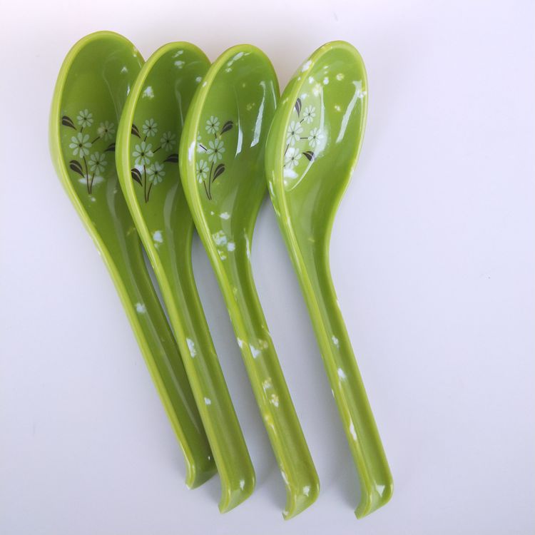 Green jade-like spoon, rice spoon, small rice spoon, porcelain-like melamine spoon, green fast food spoon pic 2