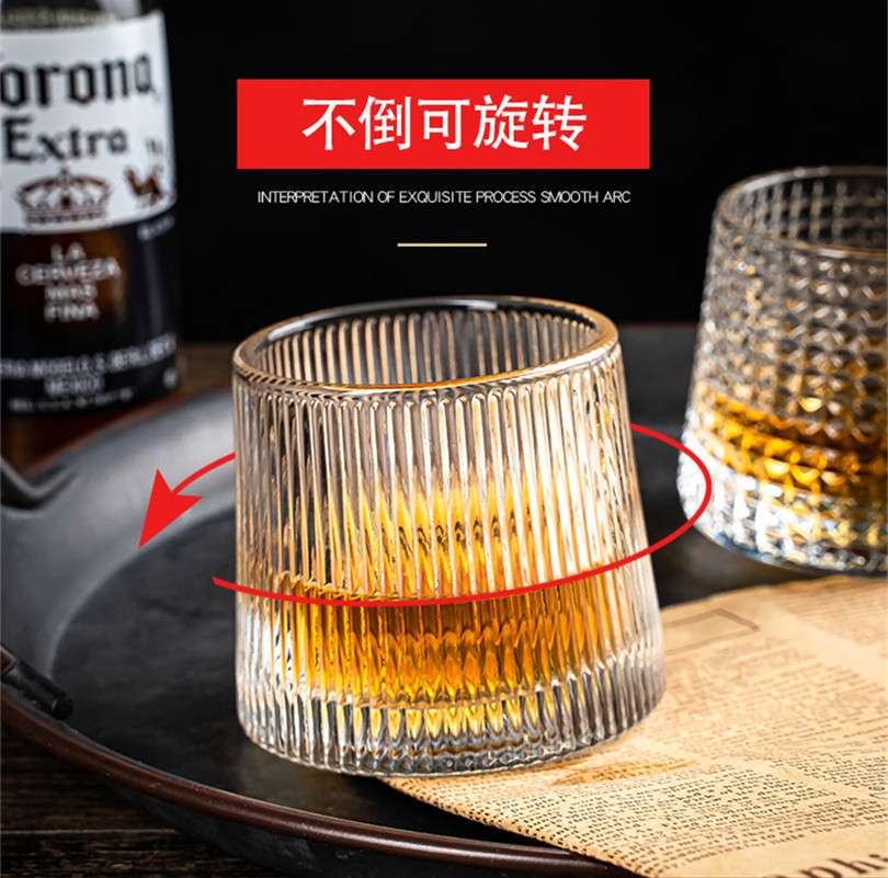 ins风透明玻璃杯锤纹旋转不倒翁家用牛奶喝水杯啤酒杯威士忌酒杯详情3