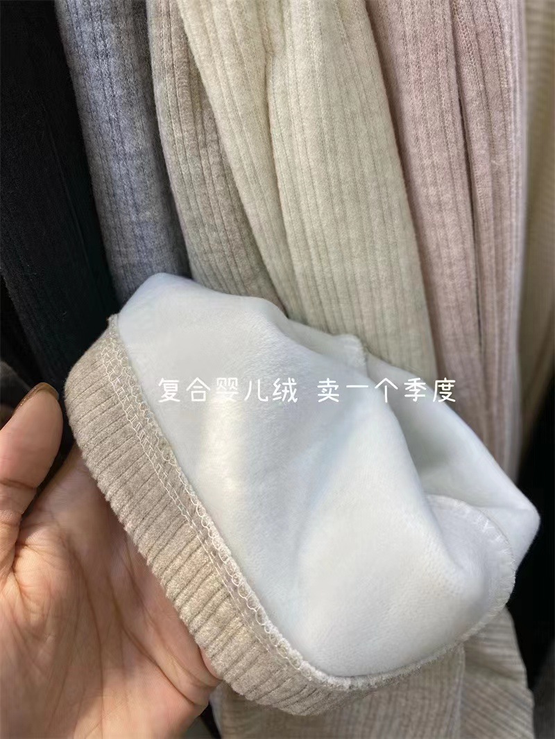 可可6096冬款粉色糯米裤加绒加厚高腰阔腿裤女休闲垂感羊绒直筒裤详情11