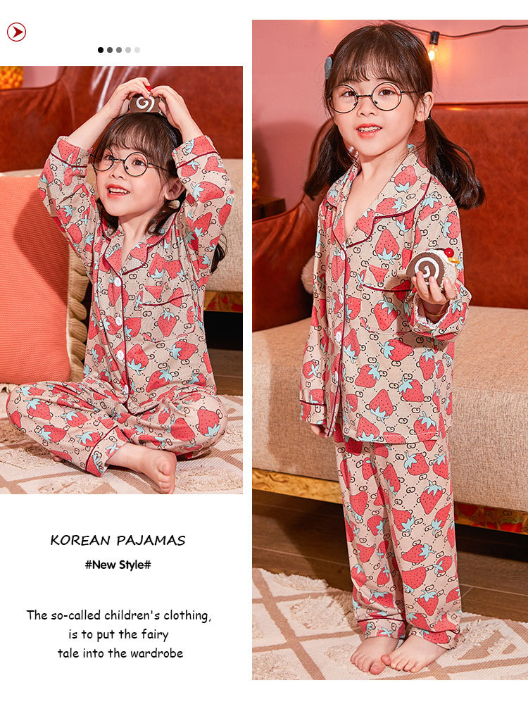 儿童睡衣女孩春夏长袖翻领牛奶丝套装开衫宝宝卡通外贸男童家居服详情12